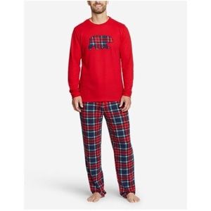 Eddie Bauer Men's Red Plaid Bear Pajama Set